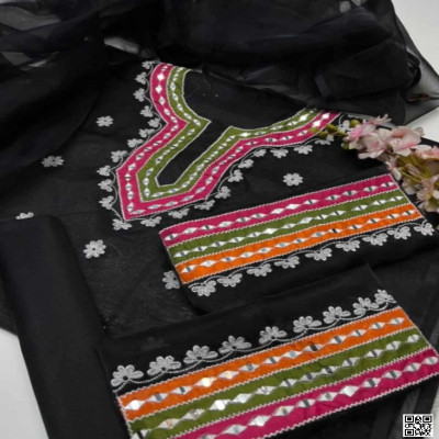 রেডিমেড জর্জেট ডলার এবং এমব্রয়ডারি কাজ করা থ্রী পিস