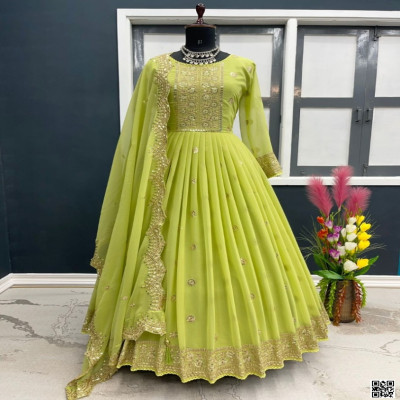 রেডিমেড জর্জেট এমব্রয়ডারি পার্টি ড্রেস