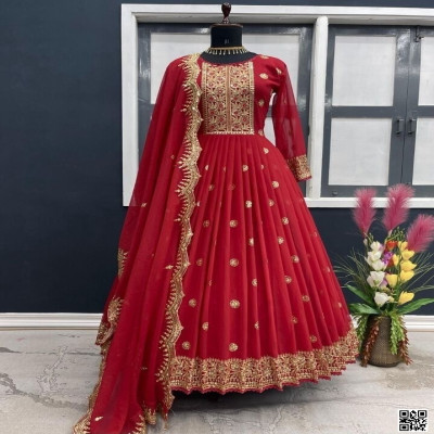 রেডিমেড জর্জেট এমব্রয়ডারি পার্টি ড্রেস