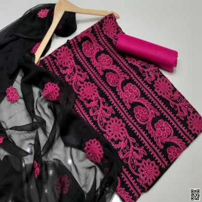 পিওর এসি কটন কাপড়ের সেমি স্টিচ থ্রী পিস